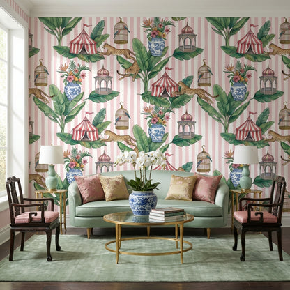 Leopards Wallpaper Circus Tents Birdcages Wall Mural