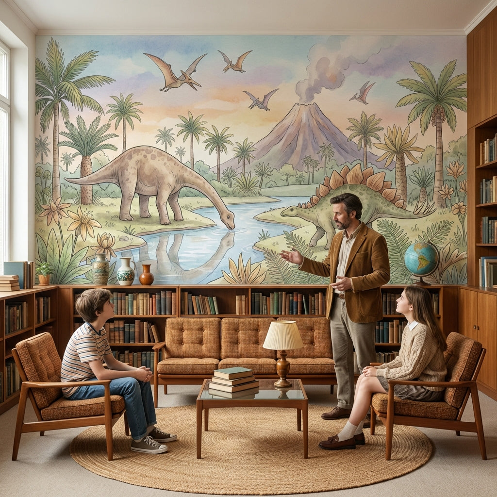 Dinosaurs Landscape Wallpaper Prehistoric Volcano Wall Mural