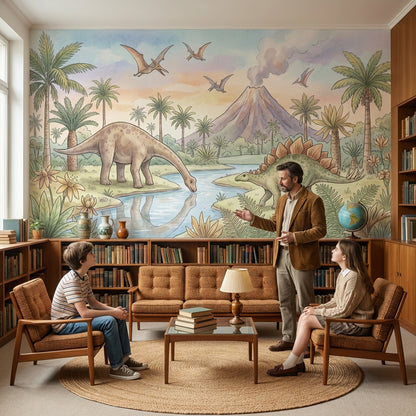 Dinosaurs Landscape Wallpaper Prehistoric Volcano Wall Mural