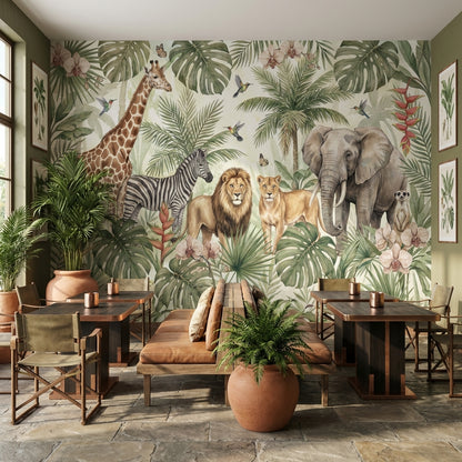 Jungle Animals Wallpaper Tropical Watercolor Wall Mural