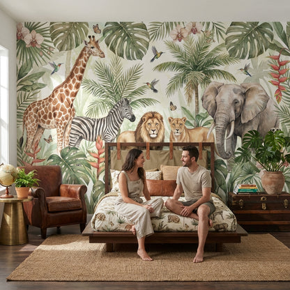 Jungle Animals Wallpaper Tropical Watercolor Wall Mural