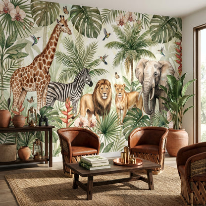 Jungle Animals Wallpaper Tropical Watercolor Wall Mural