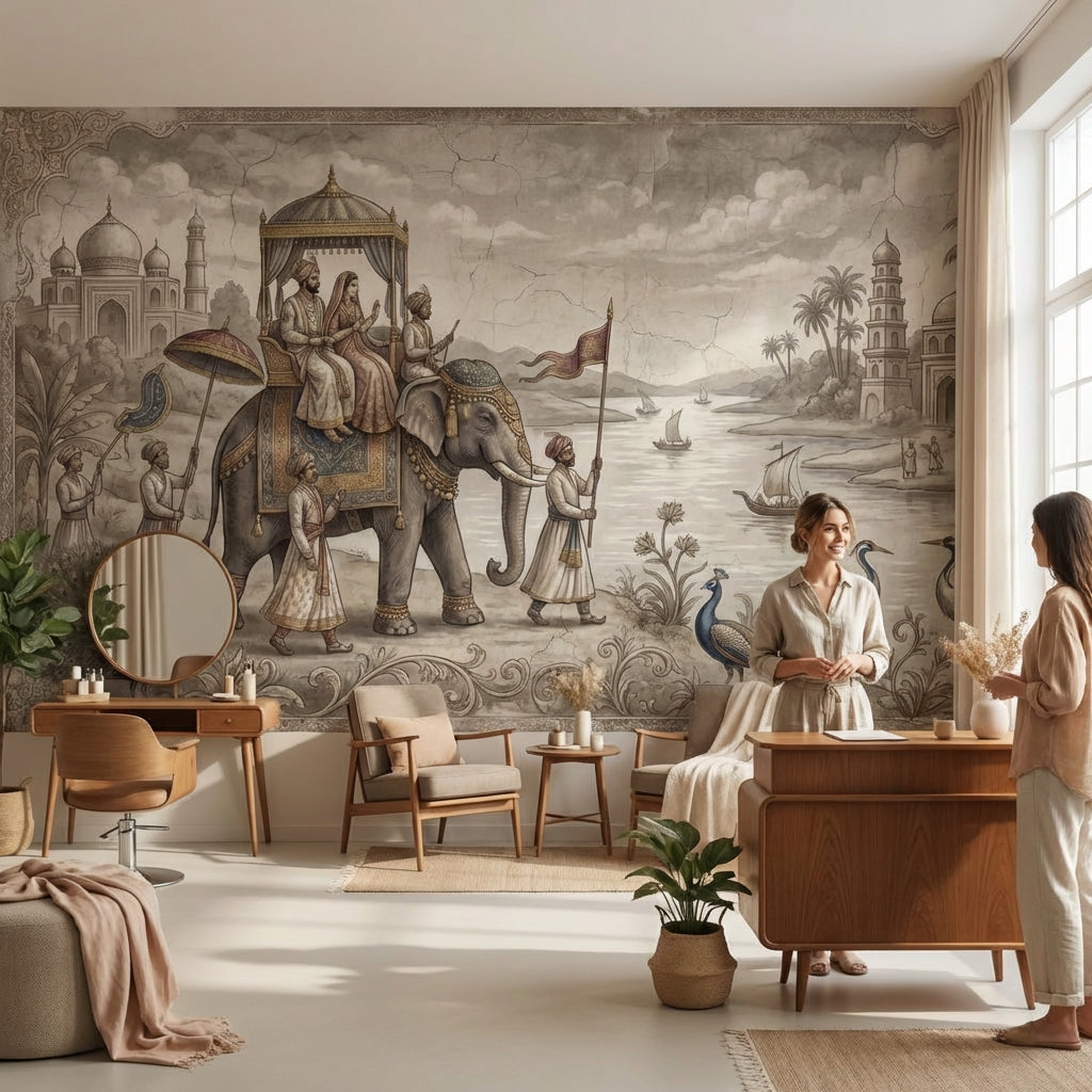 Mughal Procession Wallpaper Royal Elephant Wall Mural
