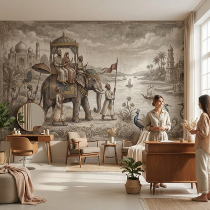 Mughal Procession Wallpaper Royal Elephant Wall Mural