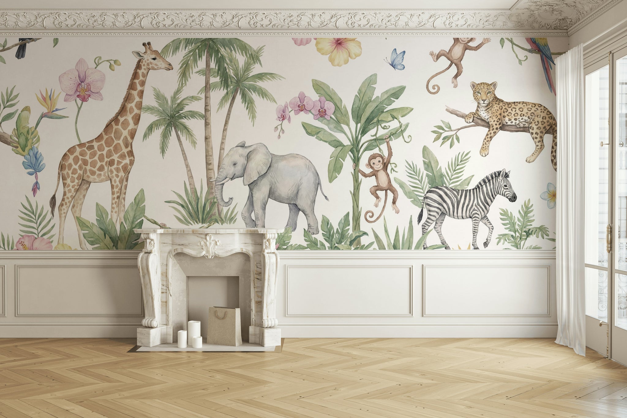 Jungle Animals Wallpaper Tropical Floral Wall Mural