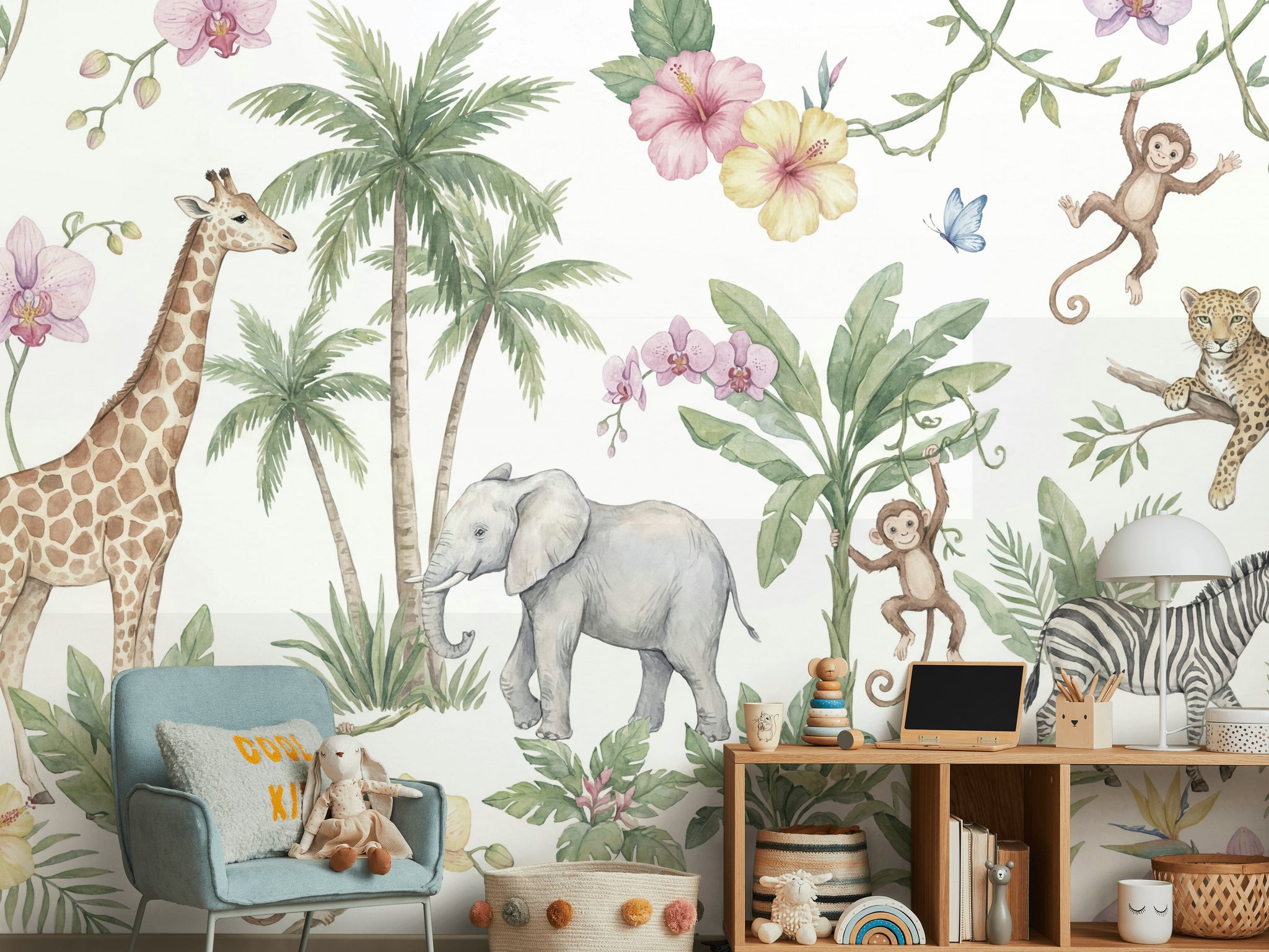 Jungle Animals Wallpaper Tropical Floral Wall Mural