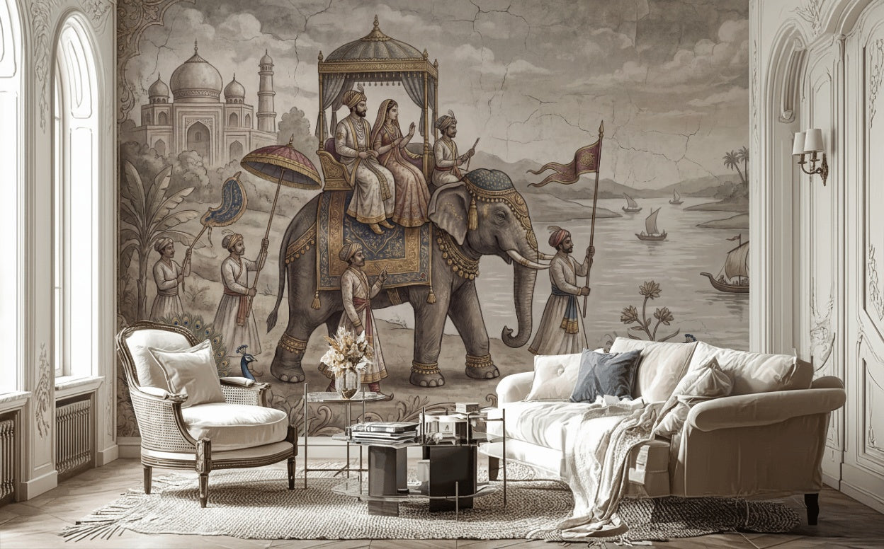 Mughal Procession Wallpaper Royal Elephant Wall Mural