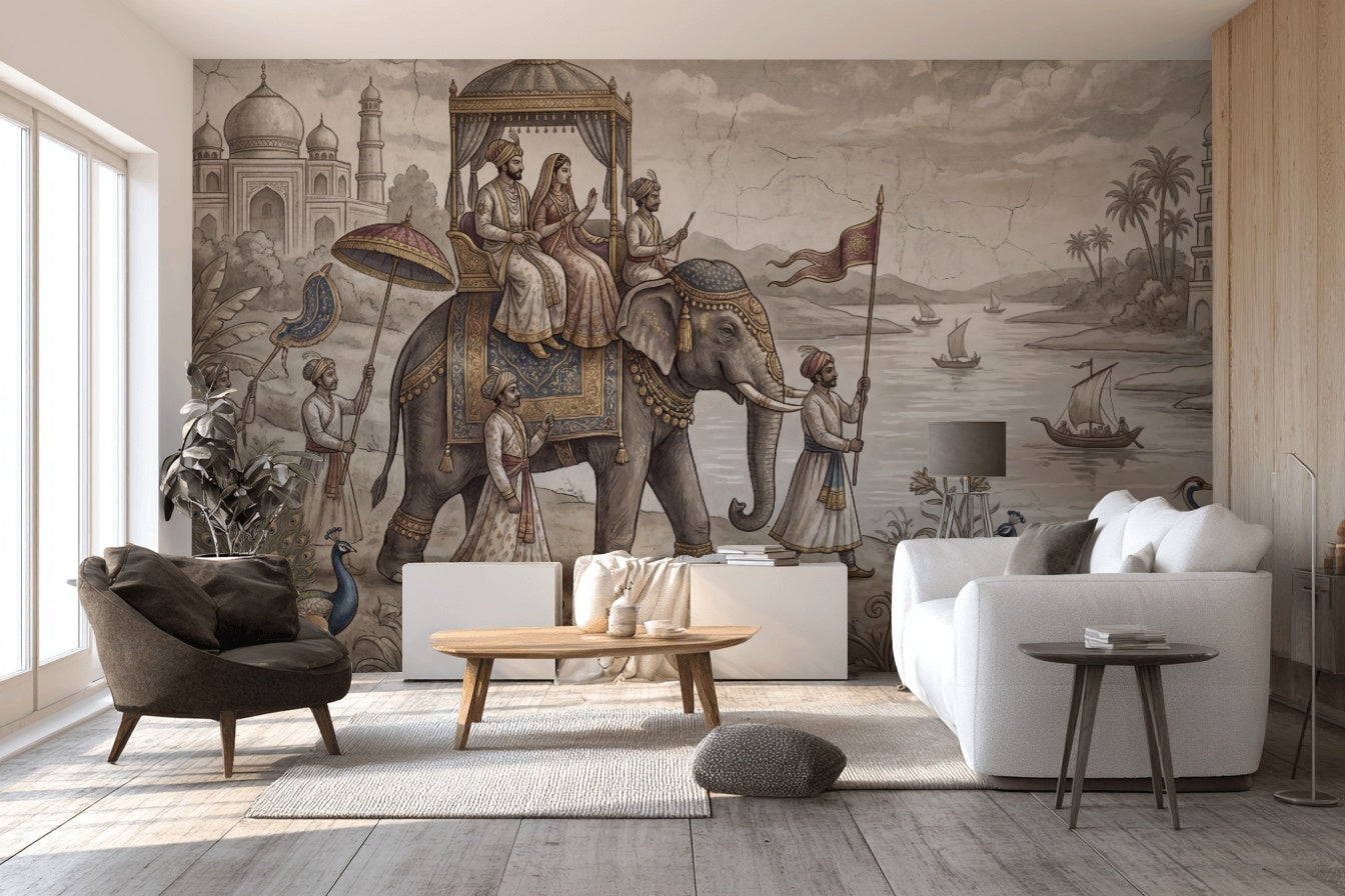 Mughal Procession Wallpaper Royal Elephant Wall Mural