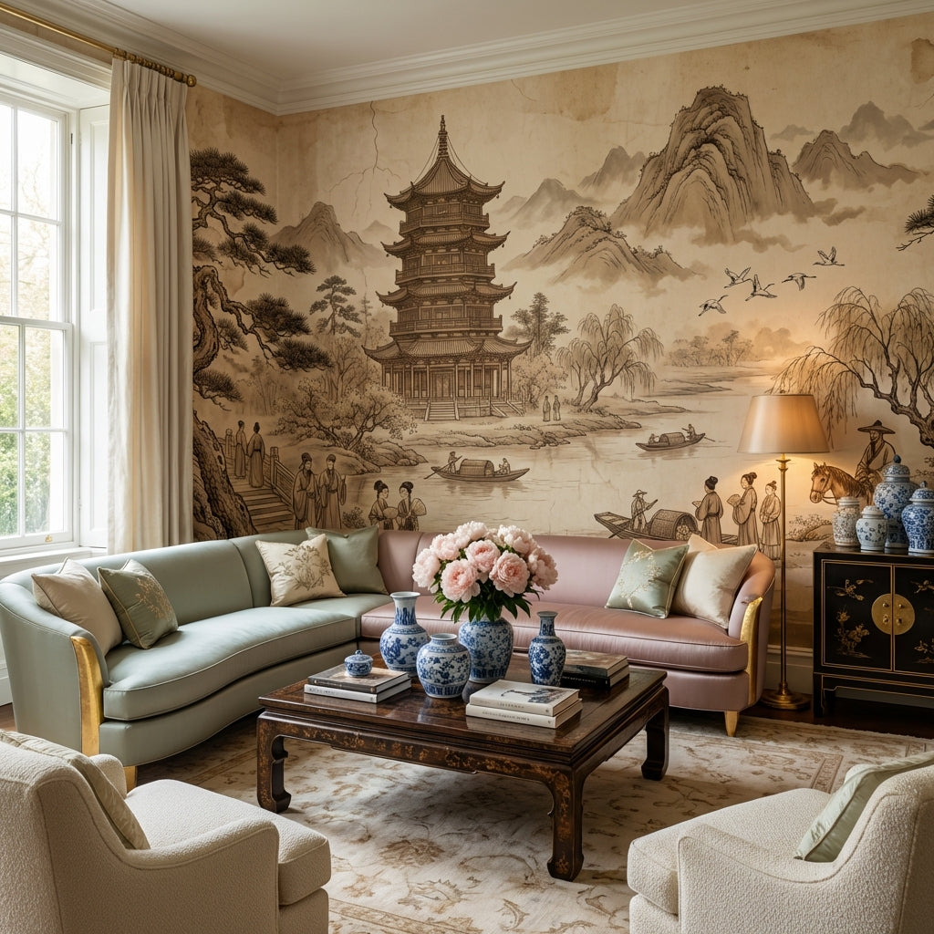 Chinese Landscape Wallpaper Pagoda Traditional Wall Mural