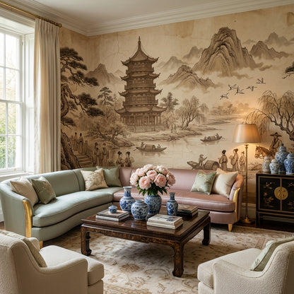Chinese Landscape Wallpaper Pagoda Traditional Wall Mural