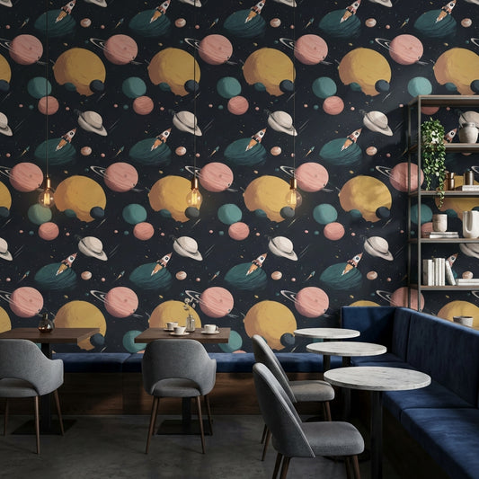 Space Wallpaper Planets Removable Rockets Wall Mural
