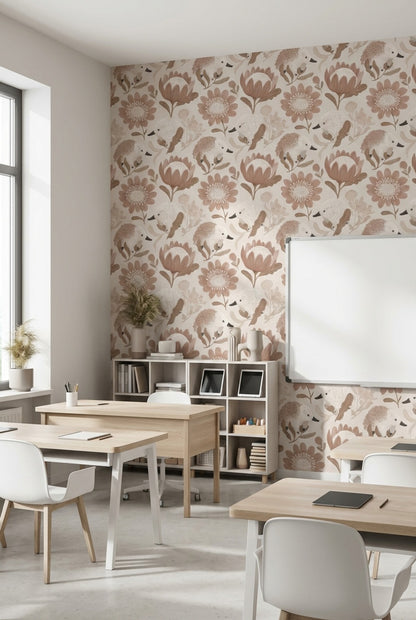 Hedgehogs Wallpaper Flowers Whimsical Decorative Mural