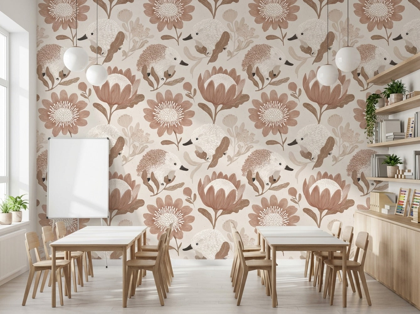 Hedgehogs Wallpaper Flowers Whimsical Decorative Mural