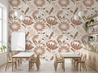 Hedgehogs Wallpaper Flowers Whimsical Decorative Mural