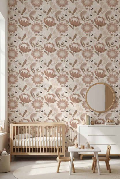 Hedgehogs Wallpaper Flowers Whimsical Decorative Mural