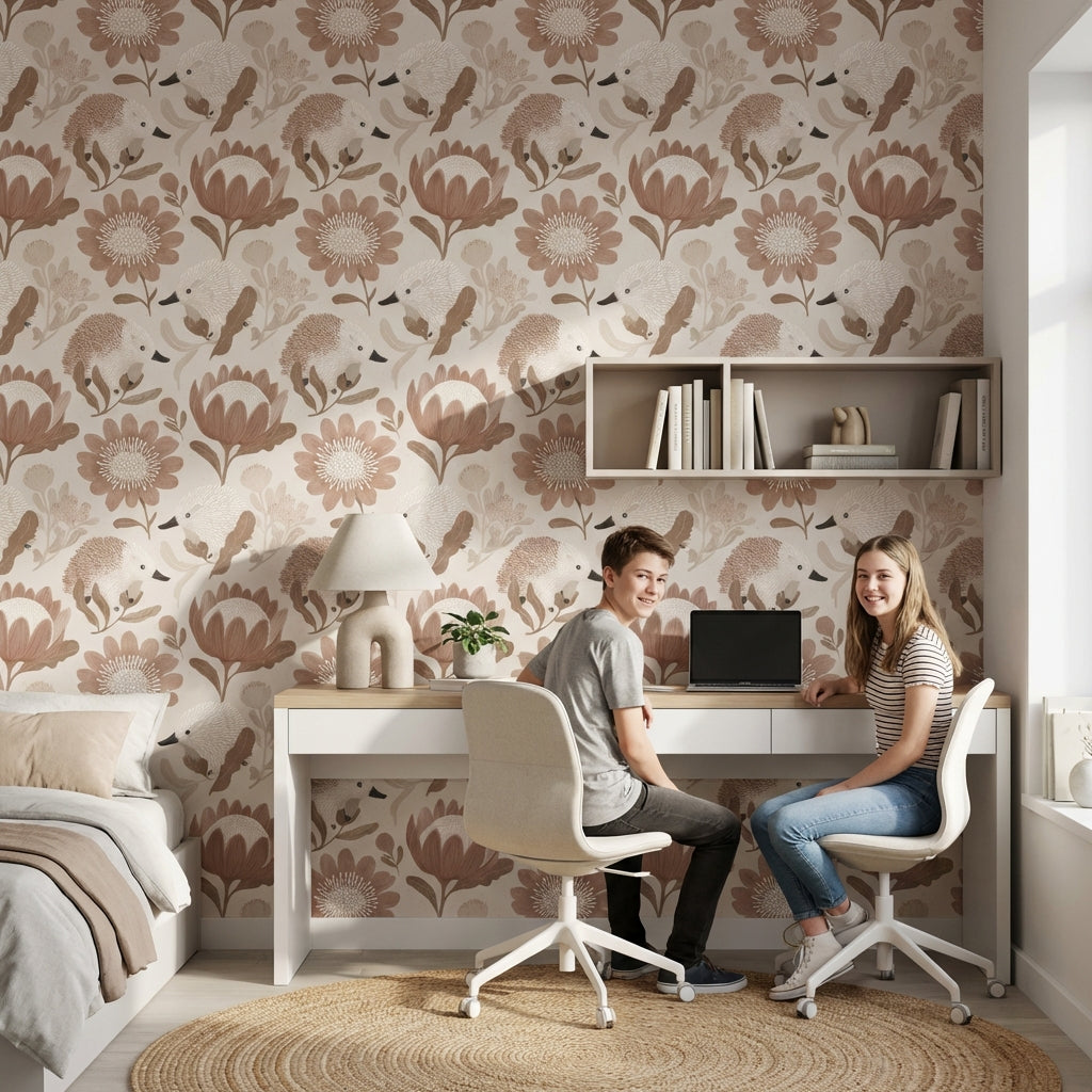 Hedgehogs Wallpaper Flowers Whimsical Decorative Mural