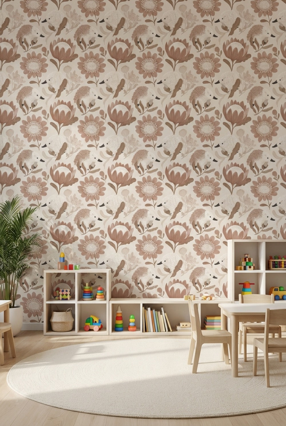 Hedgehogs Wallpaper Flowers Whimsical Decorative Mural