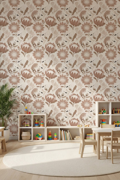 Hedgehogs Wallpaper Flowers Whimsical Decorative Mural