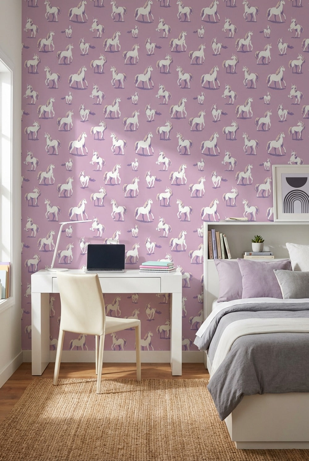 Purple Background Wallpaper Whimsical Removable Unicorn Wall Mural