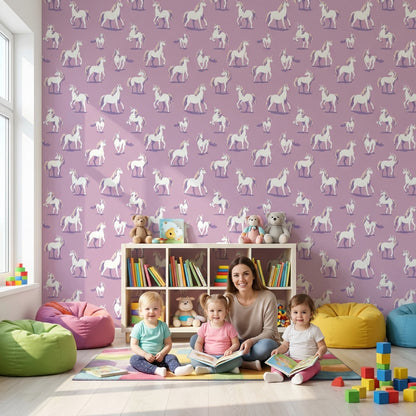 Purple Background Wallpaper Whimsical Removable Unicorn Wall Mural