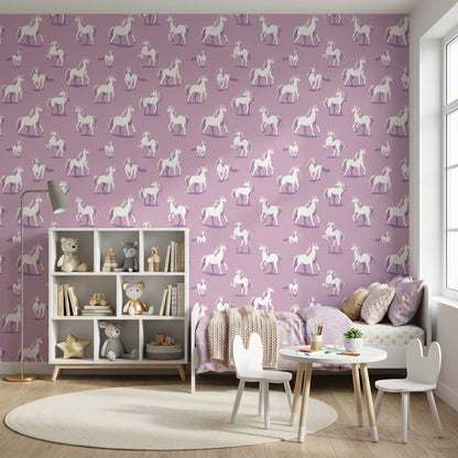 Purple Background Wallpaper Whimsical Removable Unicorn Wall Mural
