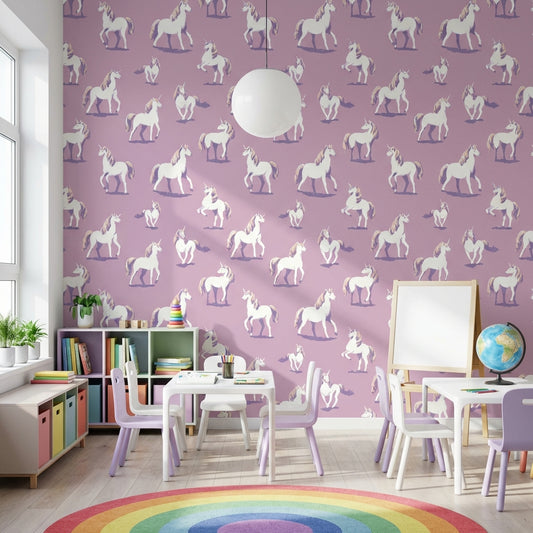 Purple Background Wallpaper Whimsical Removable Unicorn Wall Mural