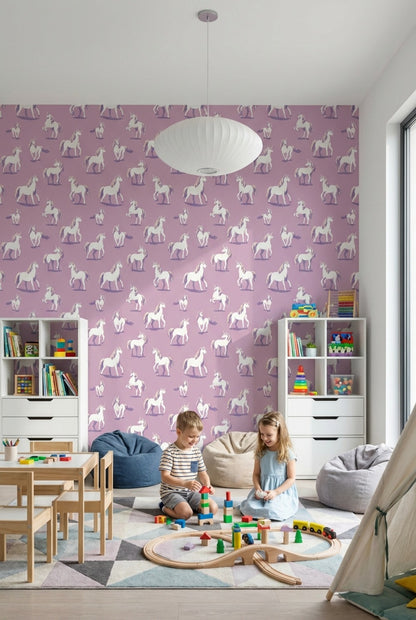 Purple Background Wallpaper Whimsical Removable Unicorn Wall Mural