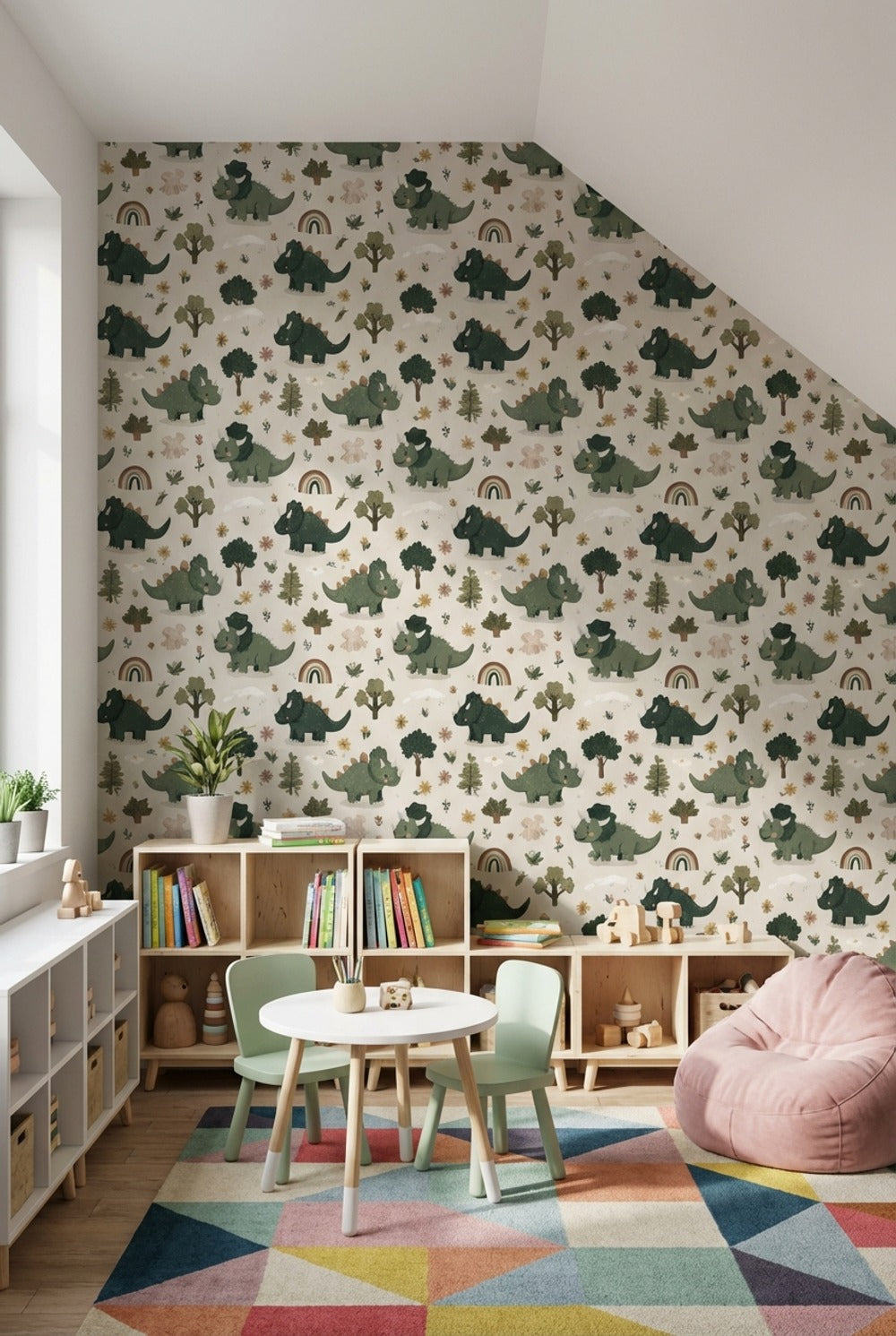Dinosaur Wallpaper Cartoon Floral Decorative Mural