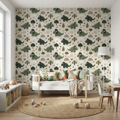 Dinosaur Wallpaper Cartoon Floral Decorative Mural