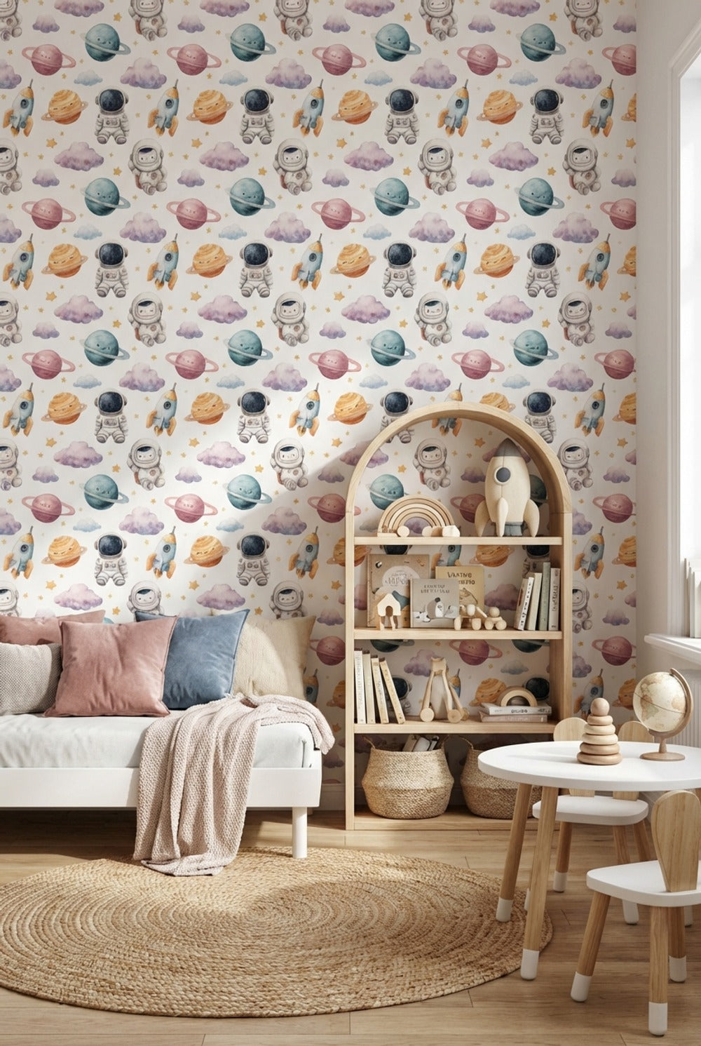 White Background Wallpaper Astronauts Planetary Mural