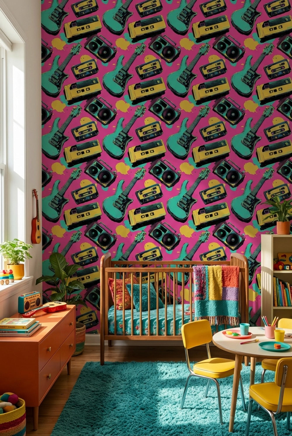 Retro Music Wallpaper Vibrant Guitars Wall Mural