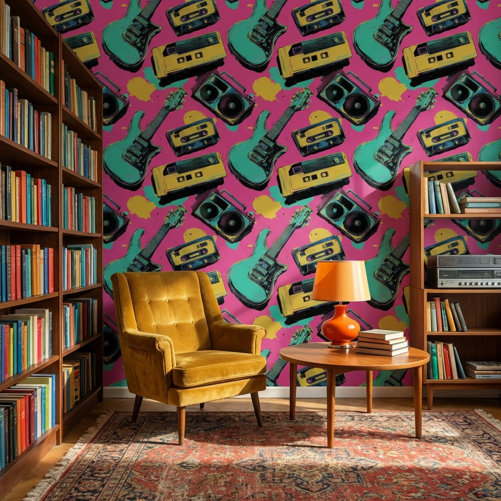 Retro Music Wallpaper Vibrant Guitars Wall Mural