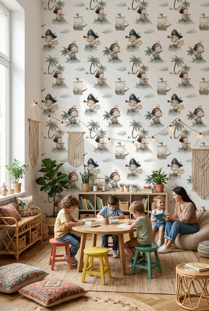 Pirate Adventure Wallpaper Cartoon Children Decorative Mural