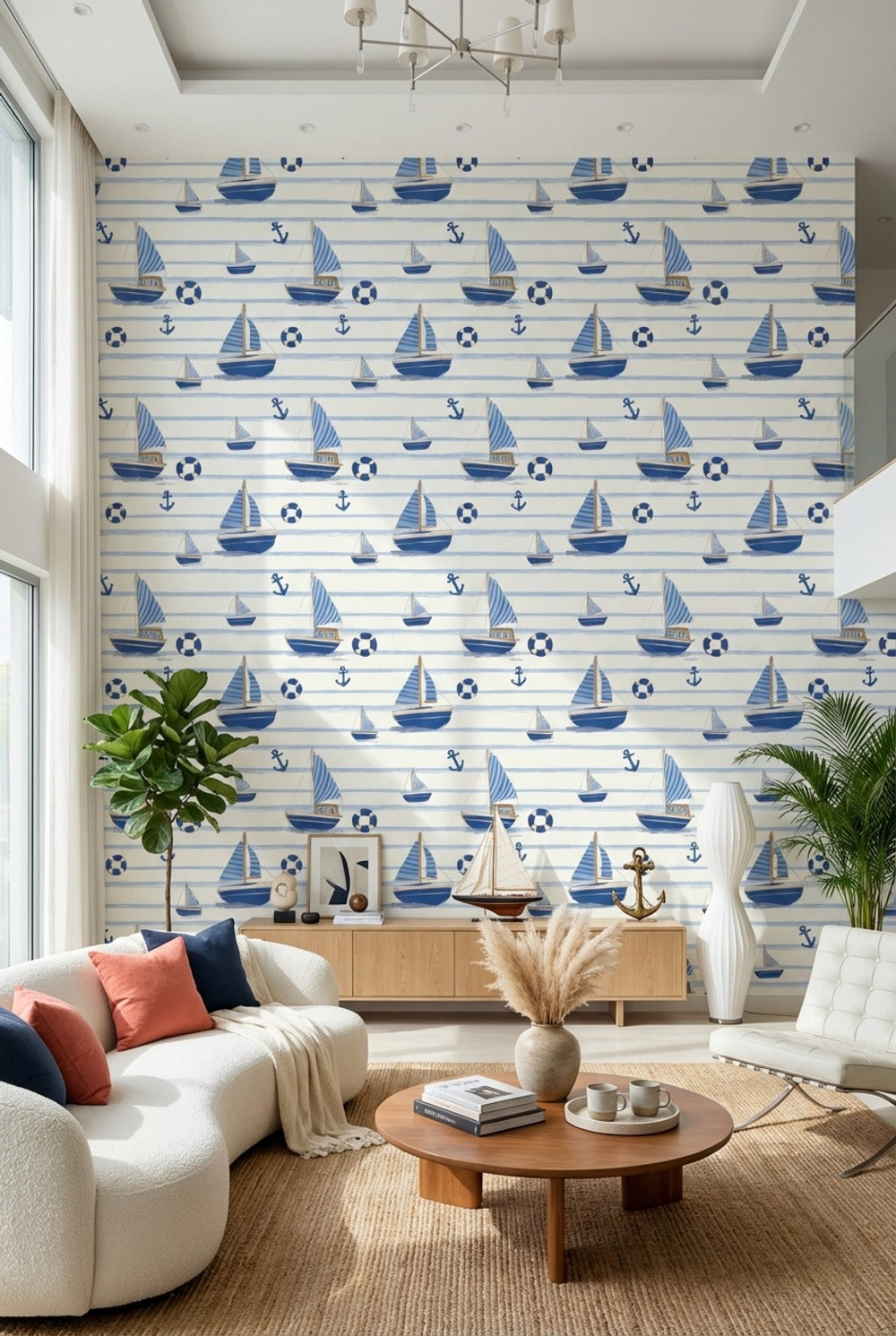 Nautical Wallpaper Sailboats Anchors Removable Wall Decor