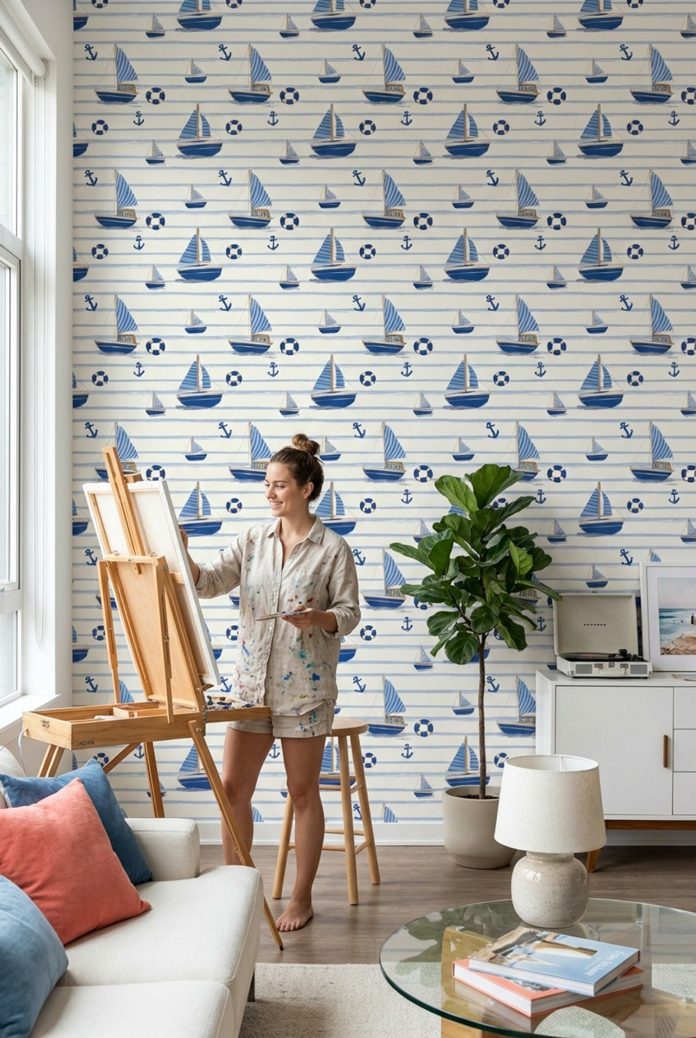 Nautical Wallpaper Sailboats Anchors Removable Wall Decor