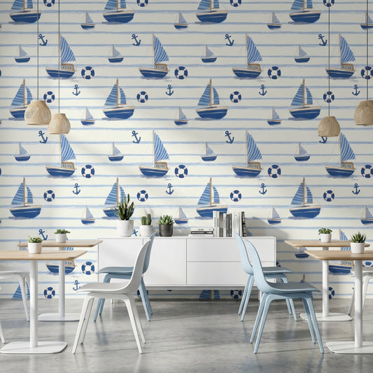 Nautical Wallpaper Sailboats Anchors Removable Wall Decor