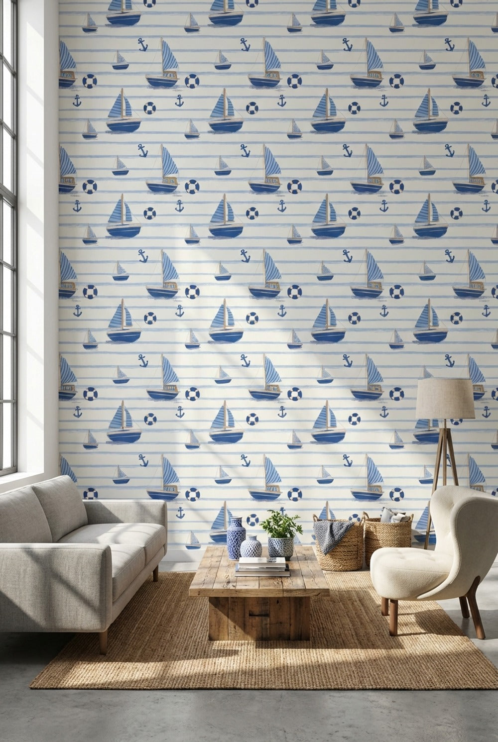 Nautical Wallpaper Sailboats Anchors Removable Wall Decor