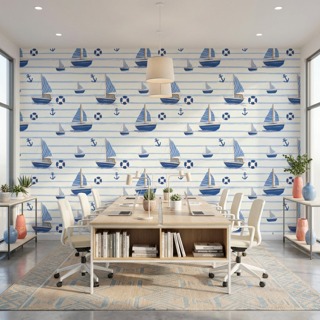 Nautical Wallpaper Sailboats Anchors Removable Wall Decor