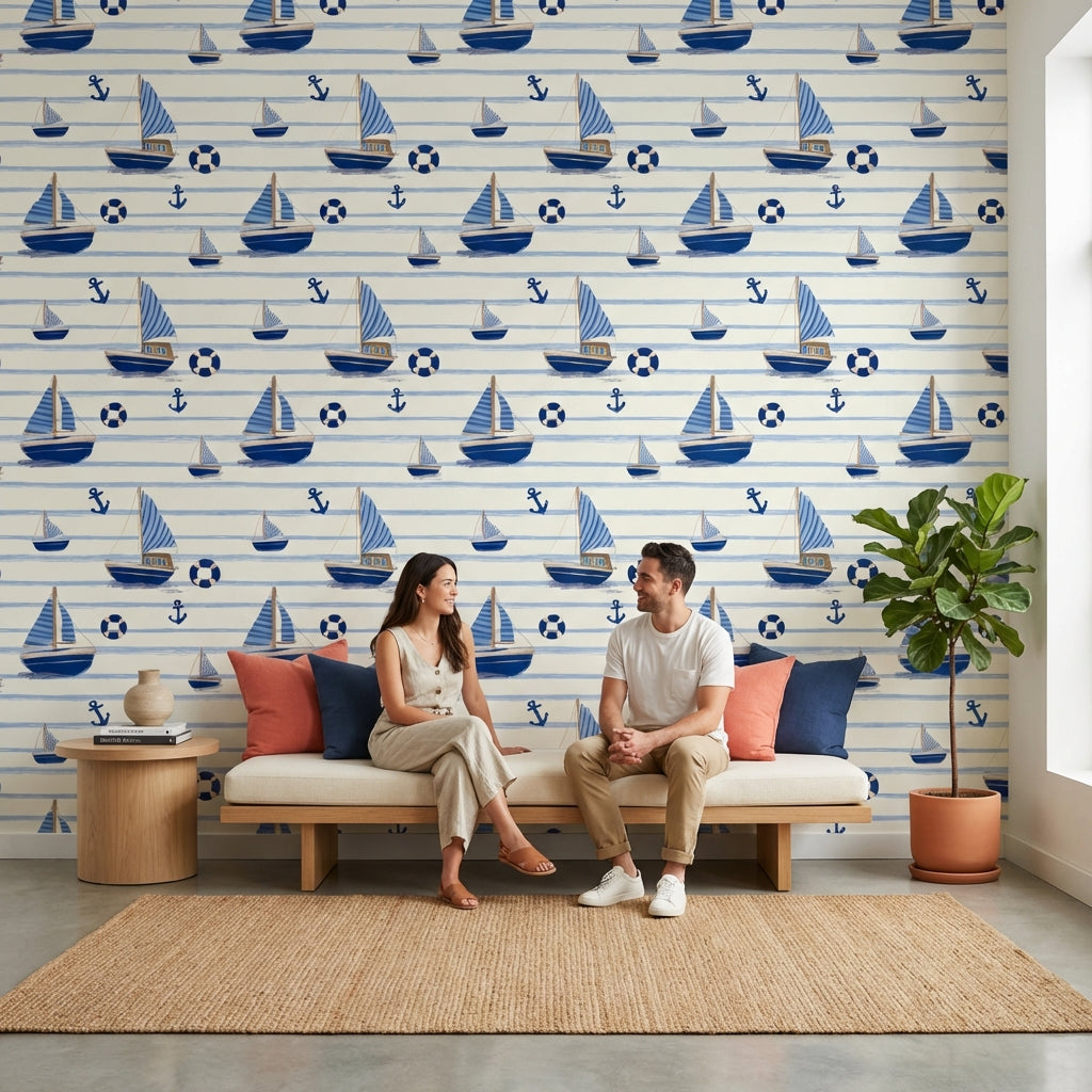 Nautical Wallpaper Sailboats Anchors Removable Wall Decor