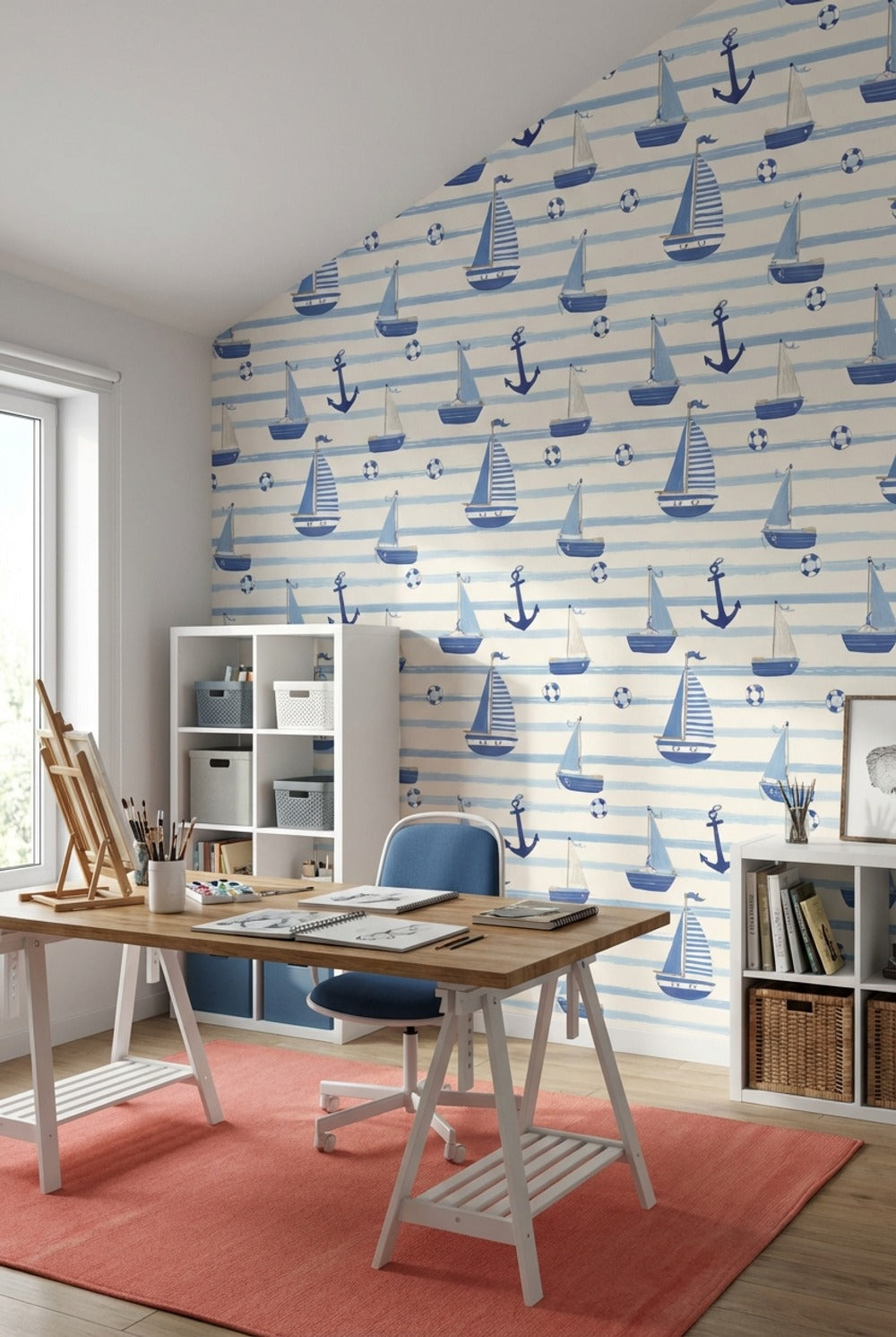 Nautical Wallpaper Striped Lifebuoys Decorative Mural