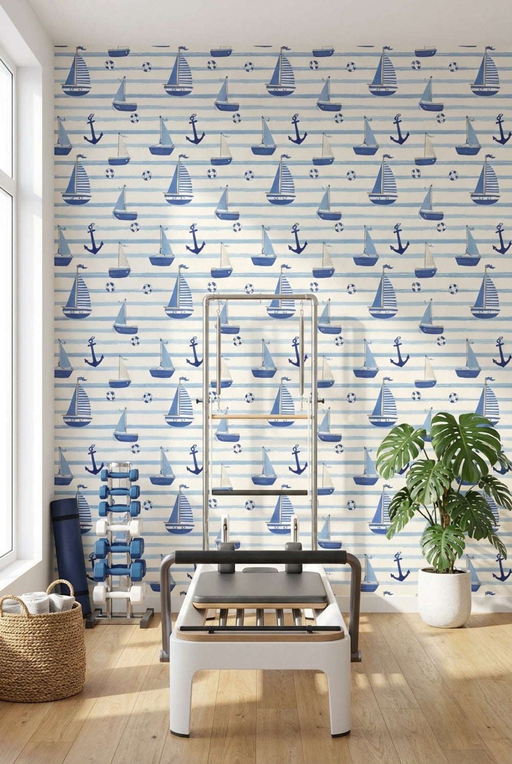 Nautical Wallpaper Striped Lifebuoys Decorative Mural