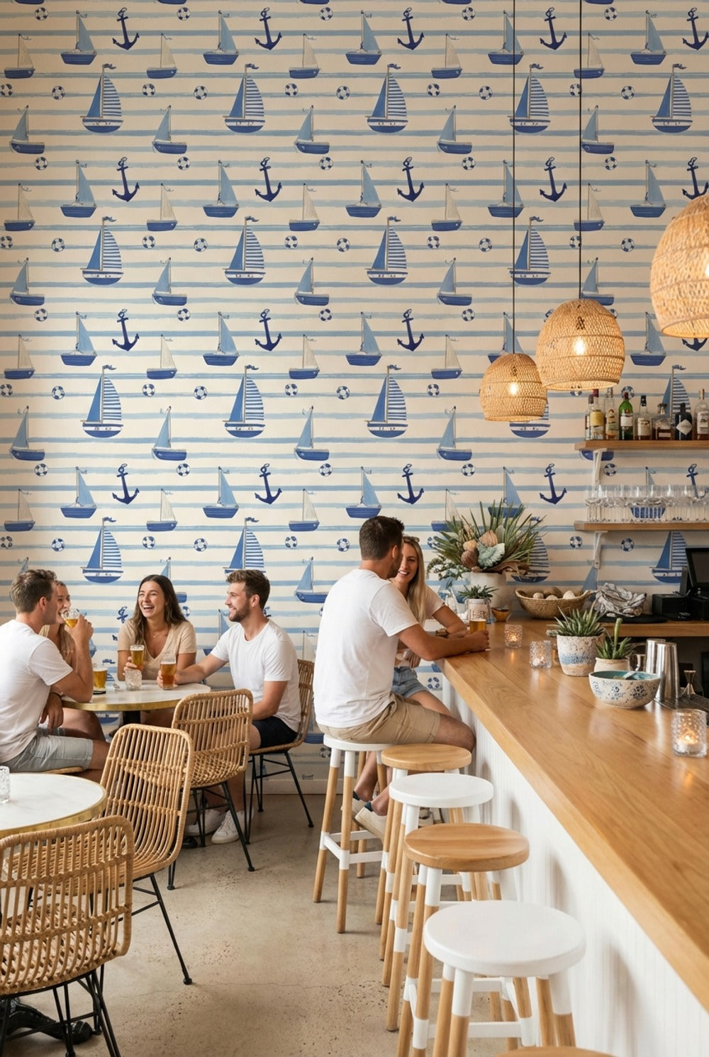 Nautical Wallpaper Striped Lifebuoys Decorative Mural