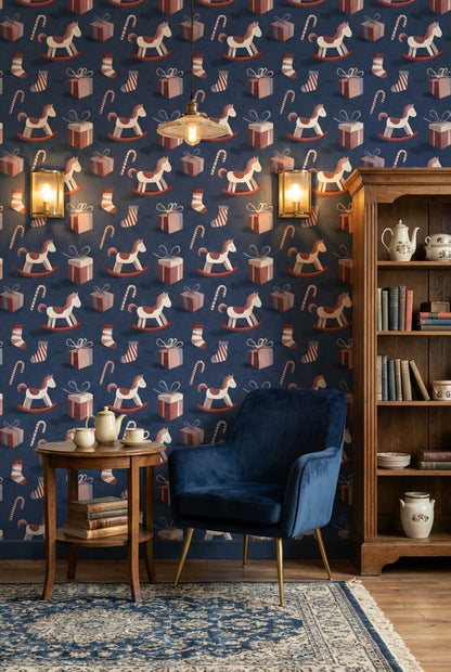 Rocking Horse Wallpaper Candy Cane Gift Box Wall Decor
