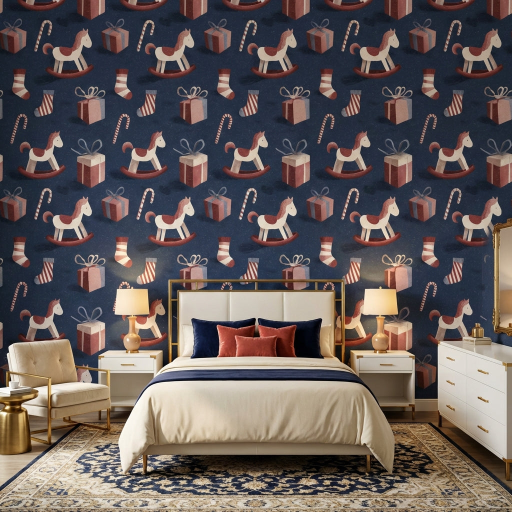 Rocking Horse Wallpaper Candy Cane Gift Box Wall Decor