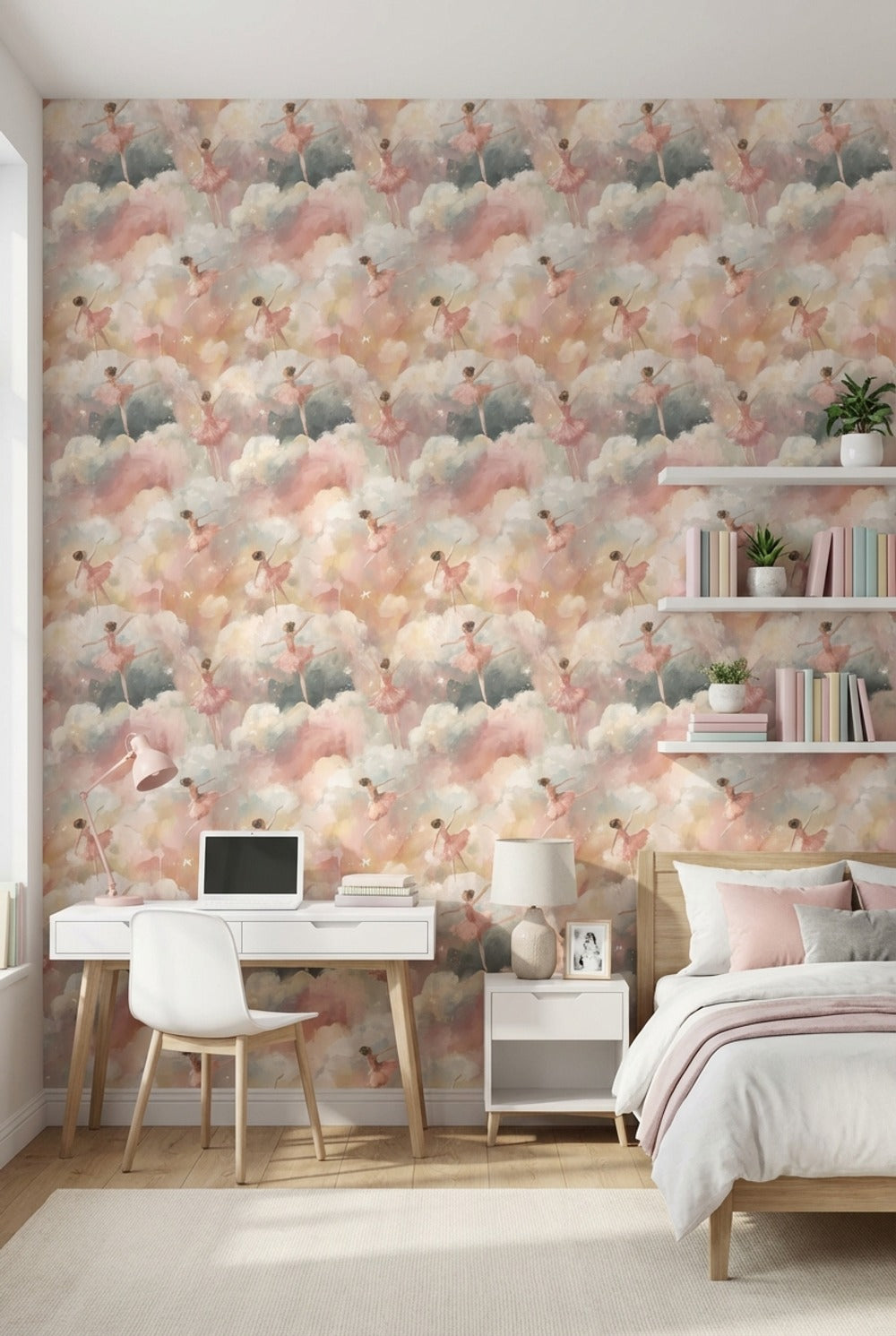 Ballerinas Wallpaper Clouds Whimsical Wall Decor