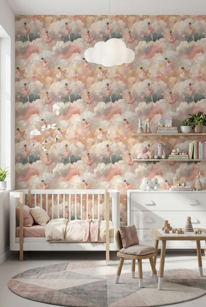 Ballerinas Wallpaper Clouds Whimsical Wall Decor