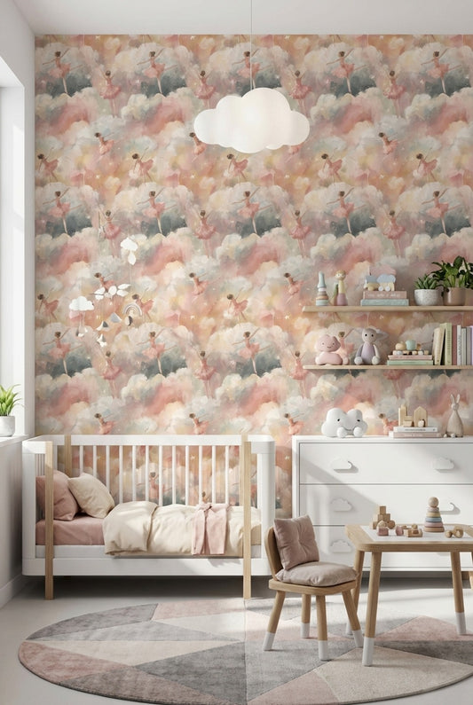 Ballerinas Wallpaper Clouds Whimsical Wall Decor