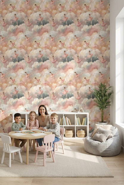 Ballerinas Wallpaper Clouds Whimsical Wall Decor