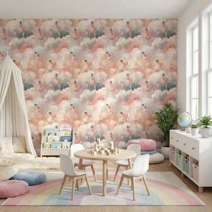 Ballerinas Wallpaper Clouds Whimsical Wall Decor