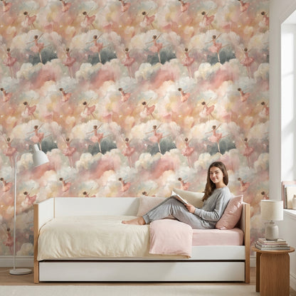 Ballerinas Wallpaper Clouds Whimsical Wall Decor